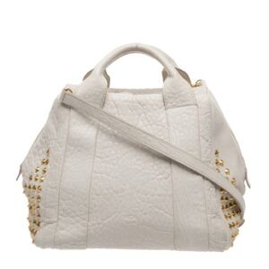 ‼️SOLD‼️MCM WHITE AND GOLD STUDDED PEBBLE LEATHER TWO BAG WITH STRAP